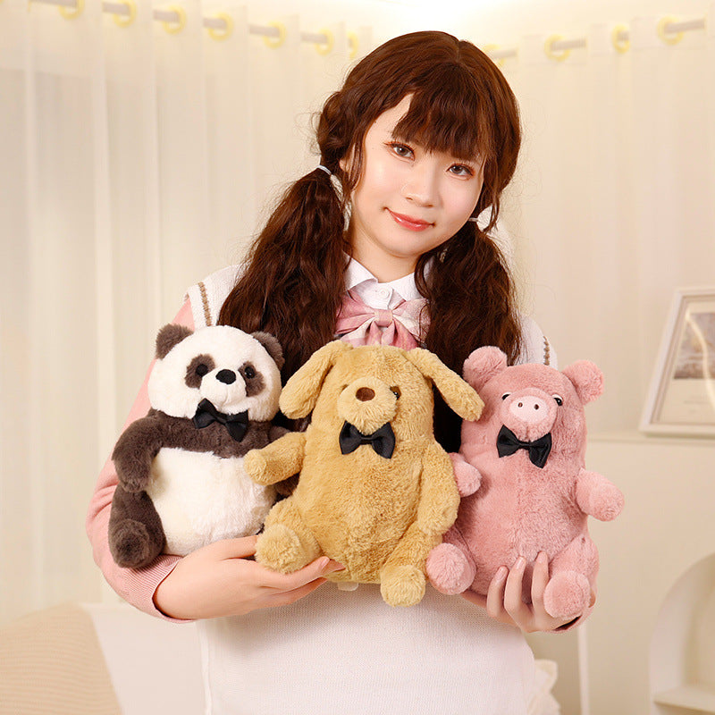 White cat plush with a black bow tie from the Bow Tie Animal Plush Pals set