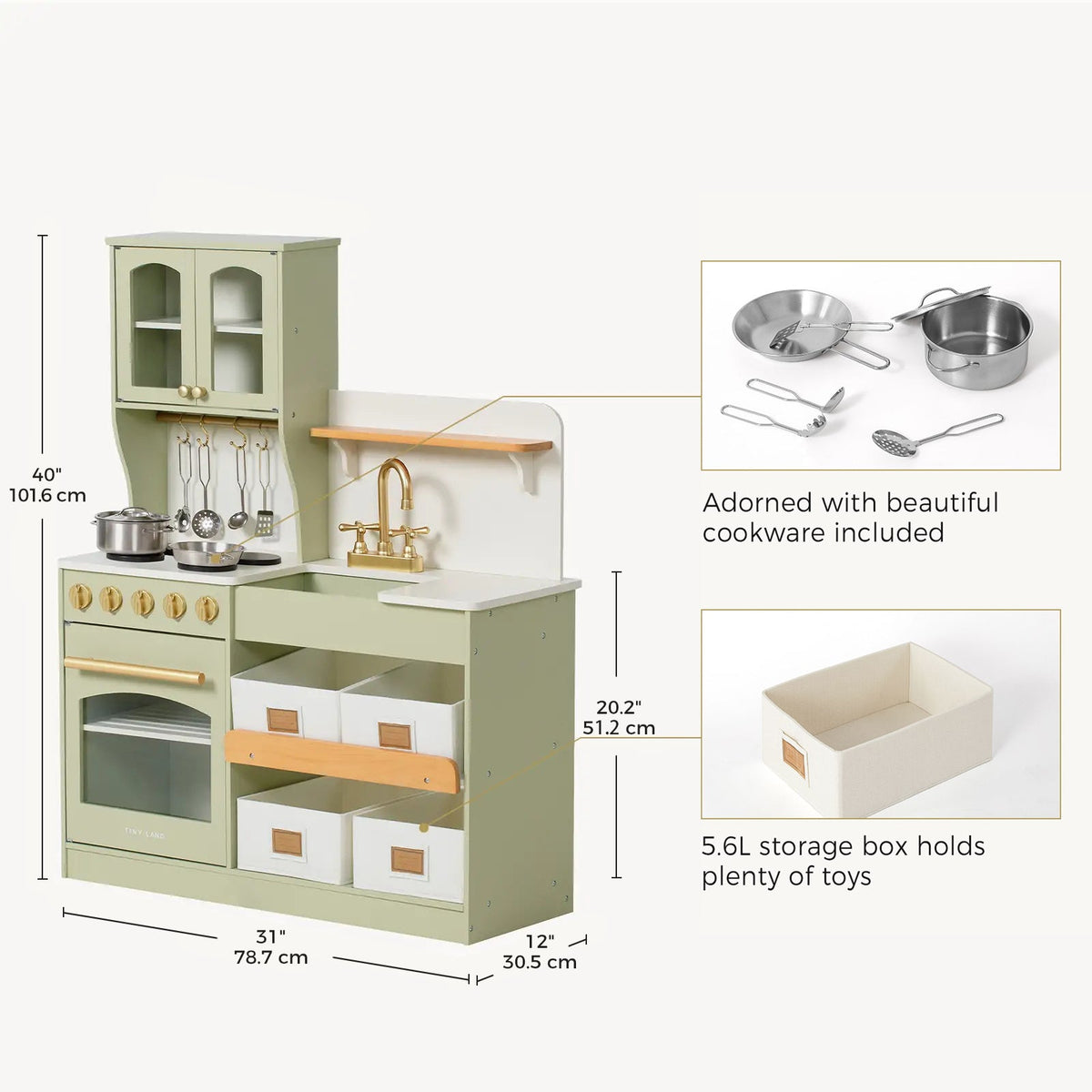 Tiny Land Wooden Play Kitchen with Storage for Creative Toddlers — product image 16 of 33