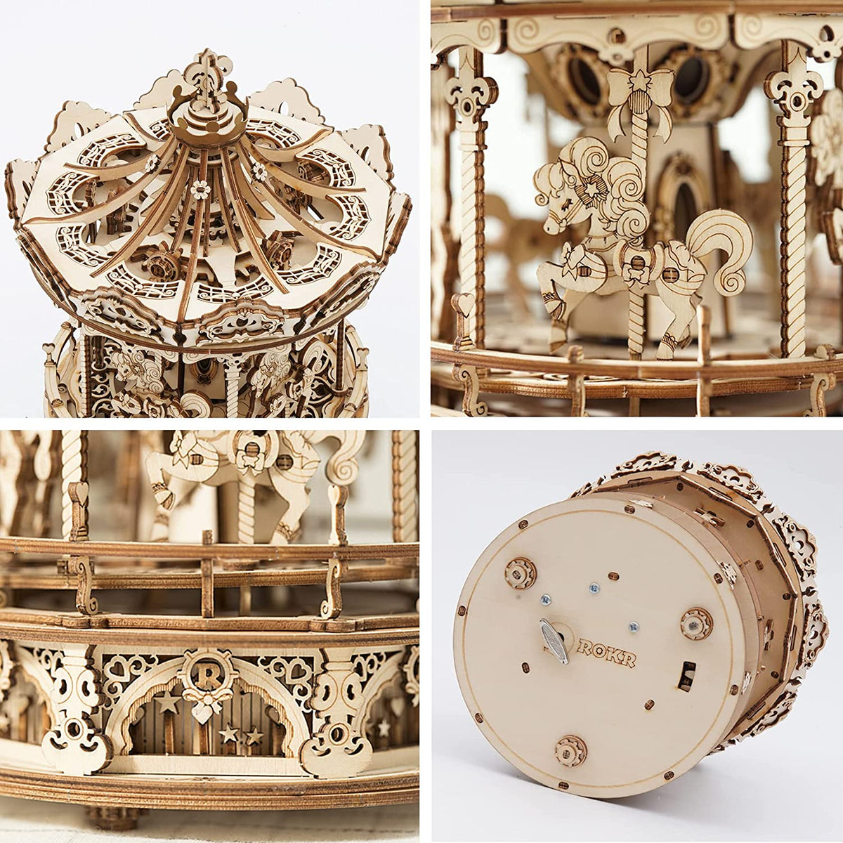 3D Wooden Merry-Go-Round Puzzle Kit, 336 Pieces