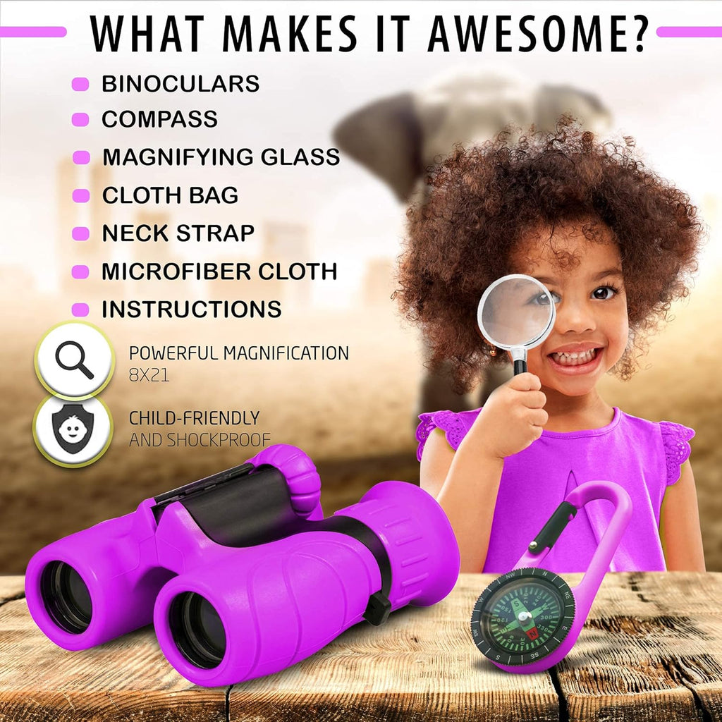 Kids 8×21 Outdoor Binoculars with Shock-Resistant Rubber Grip