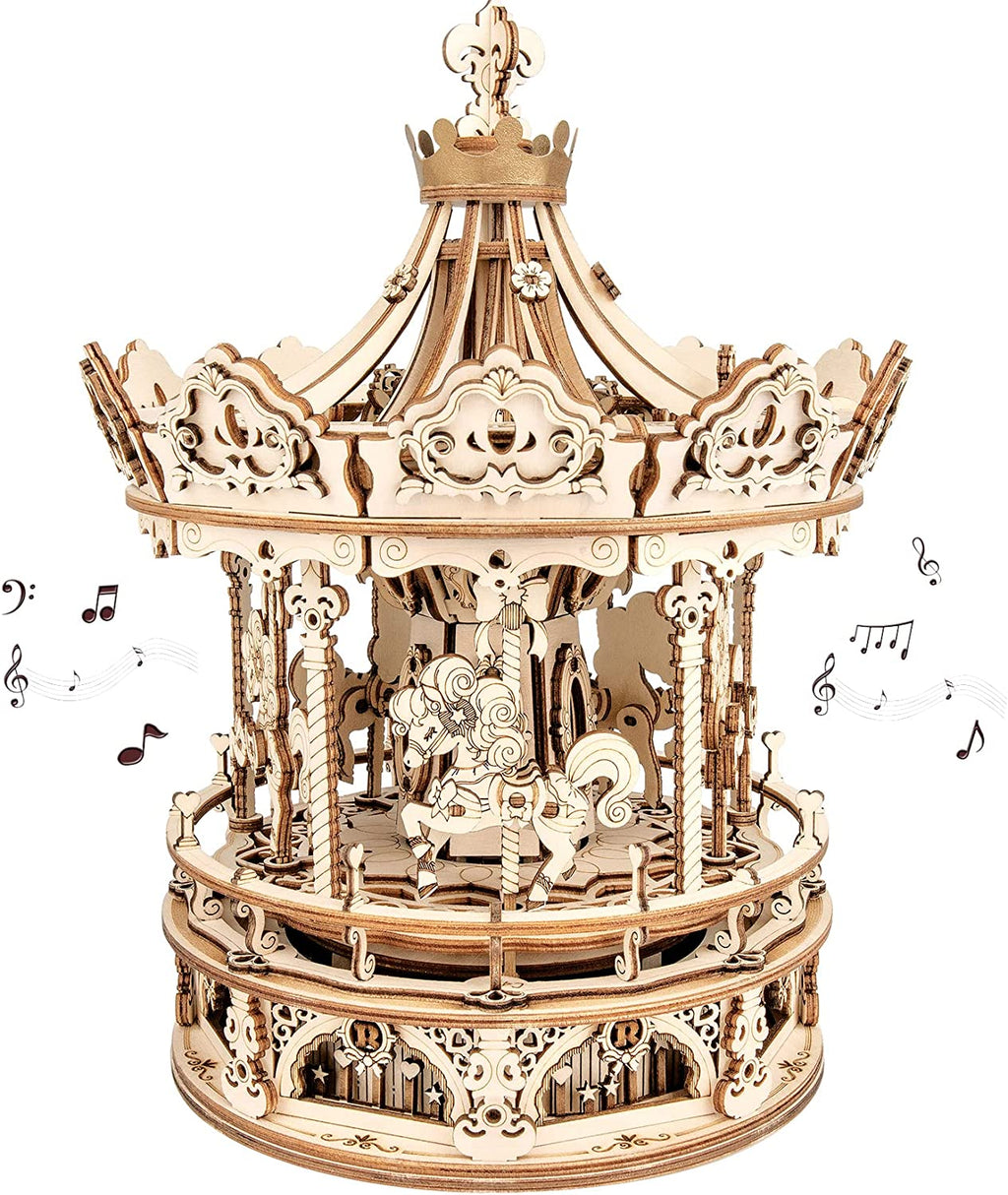 3D Wooden Merry-Go-Round Puzzle Kit, 336 Pieces - product photo