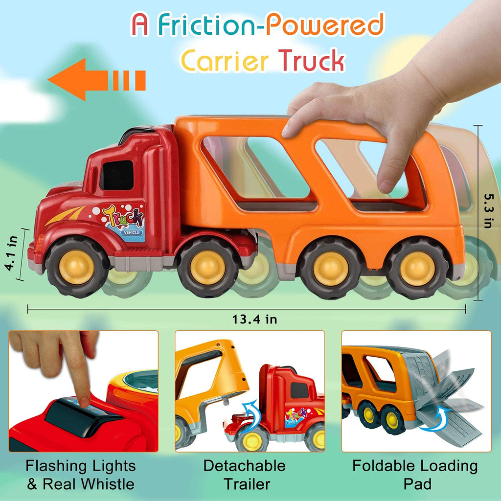5-in-1 Toy Transport Carrier Truck Set with Lights & Siren