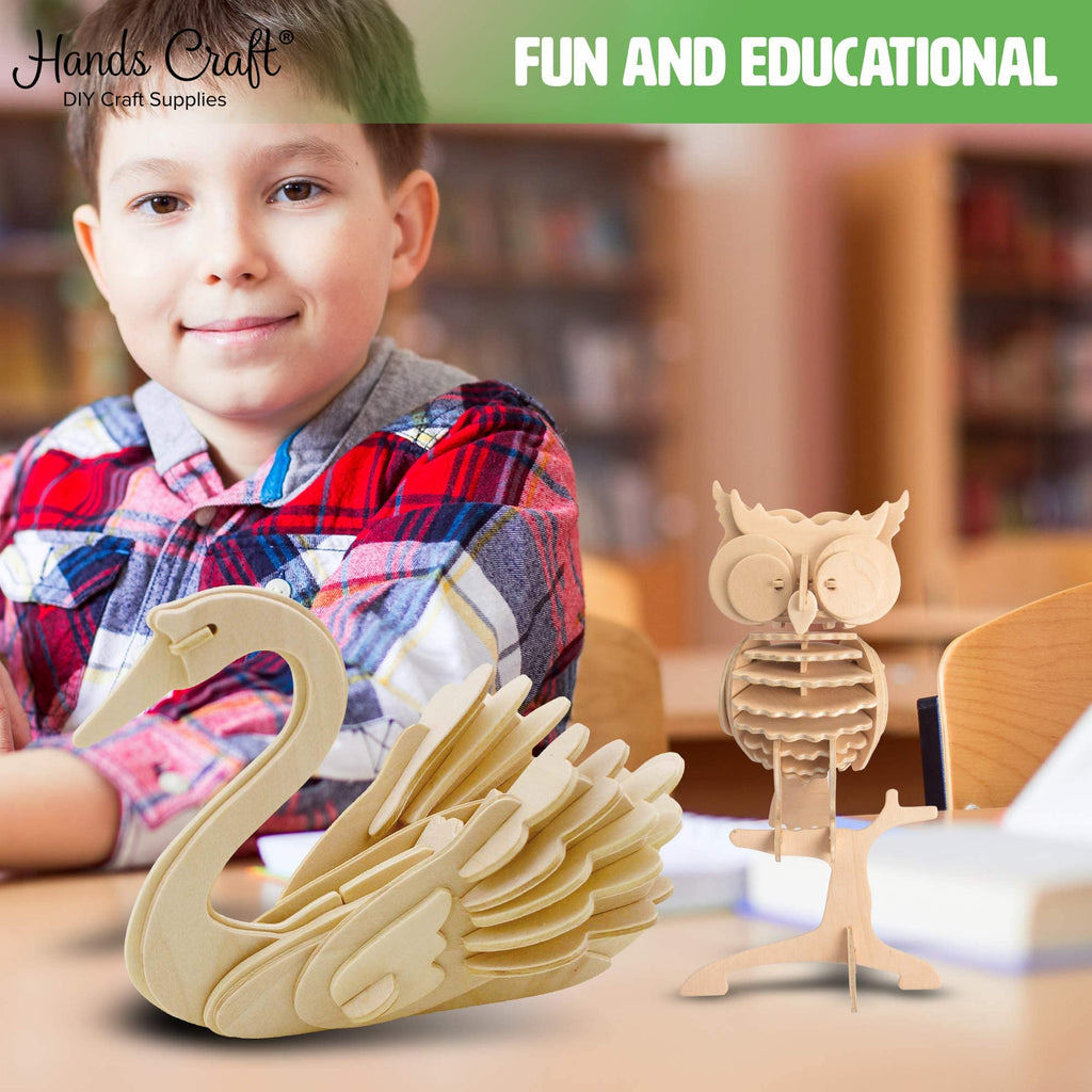 Hands Craft 3D Wooden Bird Puzzle Set, 6 Models - product photo