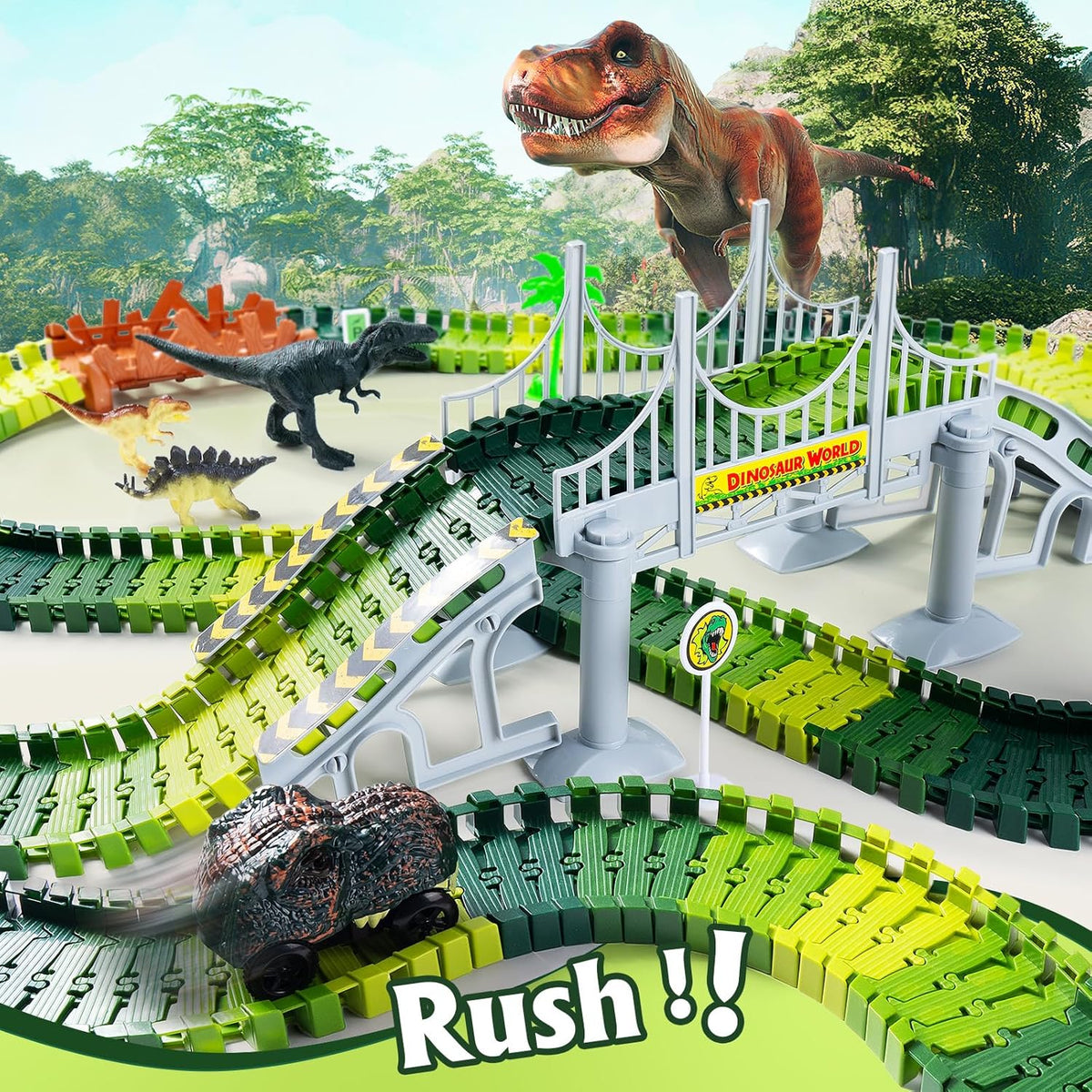 170+ Piece Dinosaur Race Track Set with 2 Battery-Powered Cars