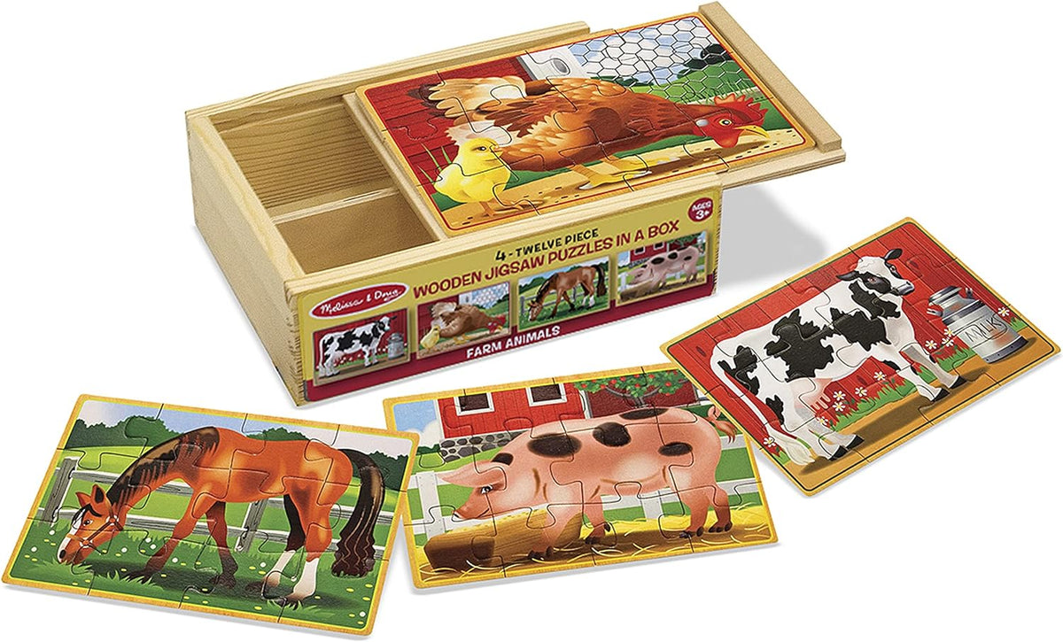 4-Puzzle Wooden Jigsaw Set for Toddlers with Colorful Animal Scenes