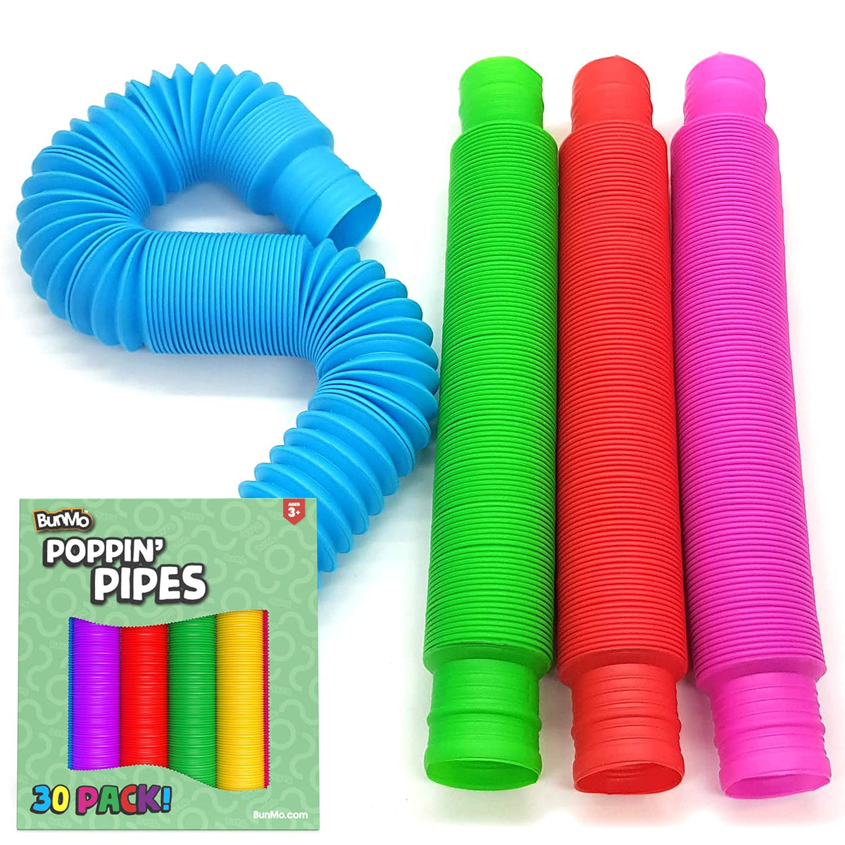 30-Piece Poppin’ Pipes Sensory Stretch Tube Set with Storage Box