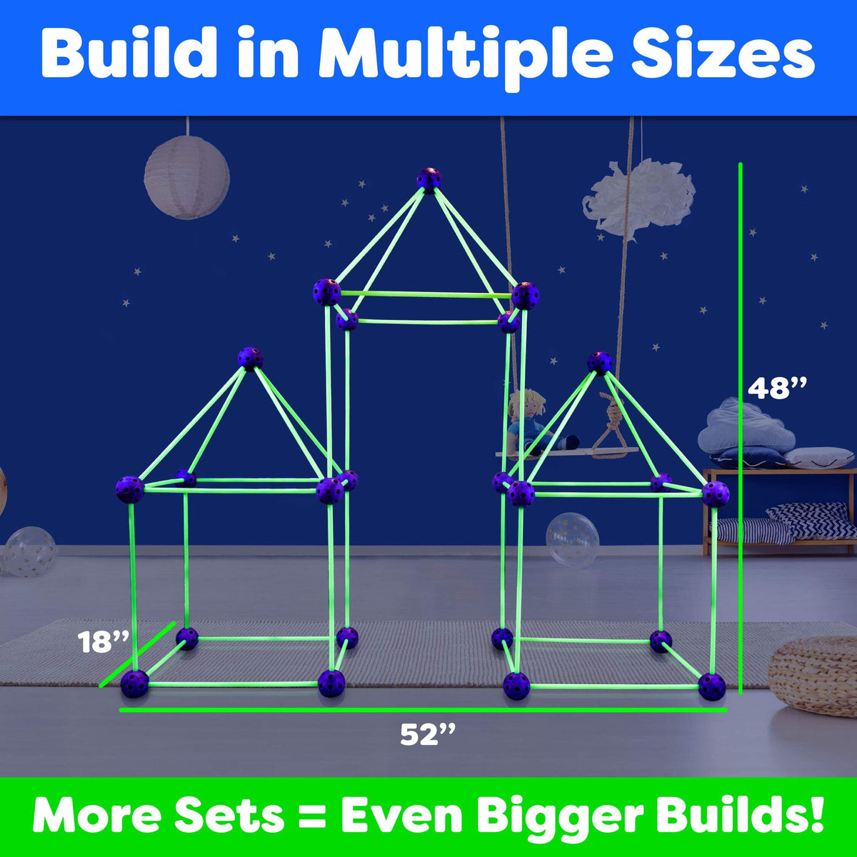 HUGH Glow-in-the-Dark Fort Building Kit, 81-Piece STEM Set