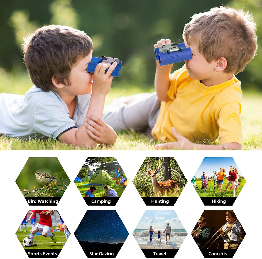 Children observing outdoors with compact binoculars