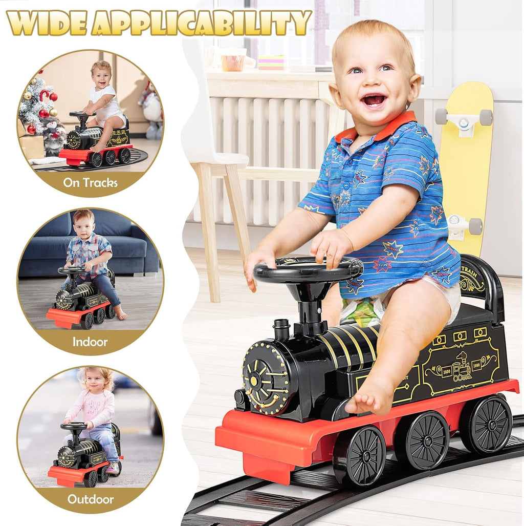 Kids Battery-Powered Ride-On Steam Train with Lights & Sounds