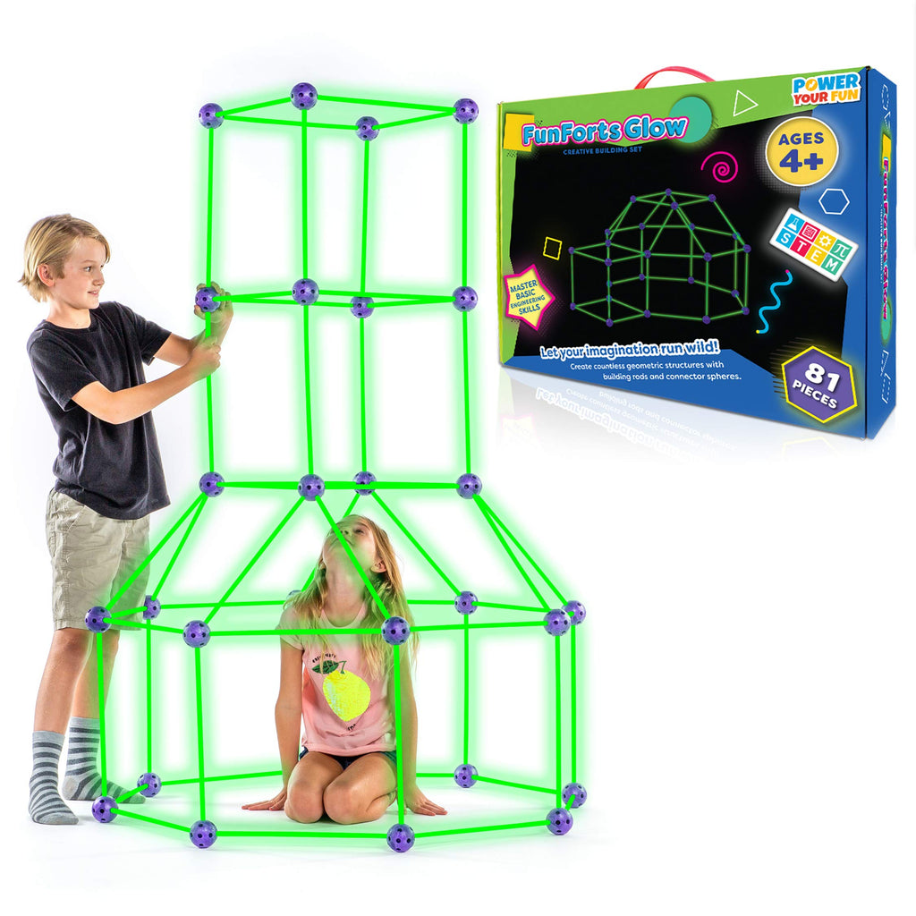 HUGH Glow-in-the-Dark Fort Building Kit, 81-Piece STEM Set