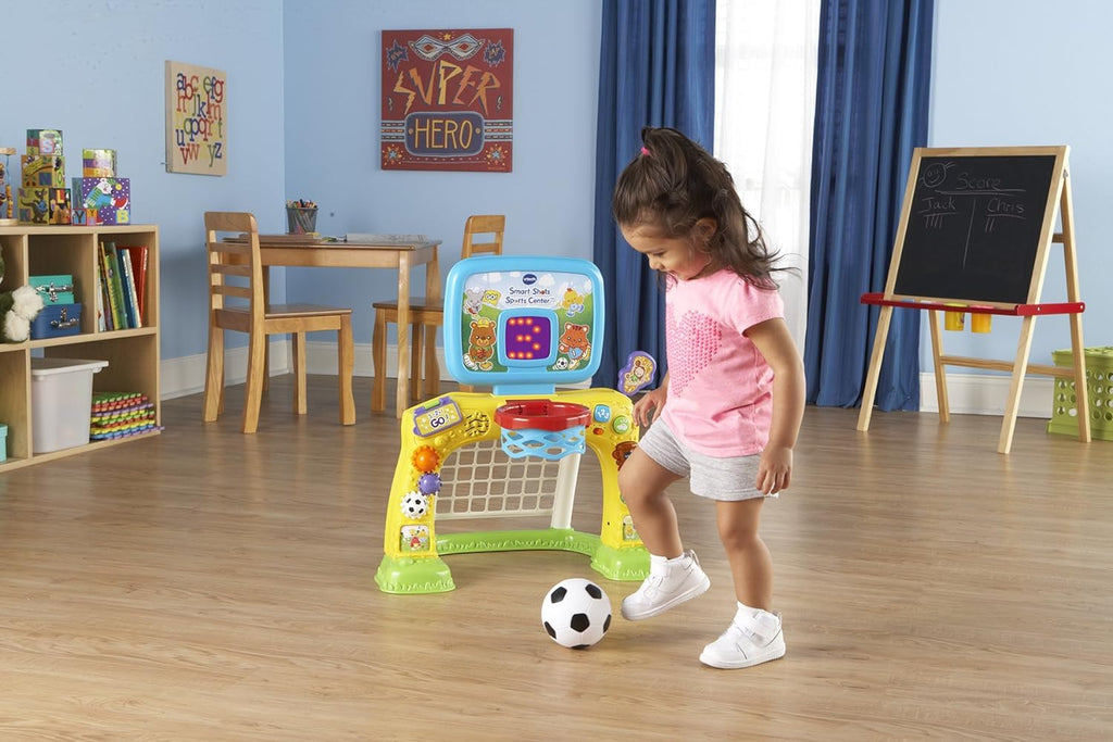 2-in-1 Toddler Basketball Hoop & Football Goal with LED Scoreboard - product photo