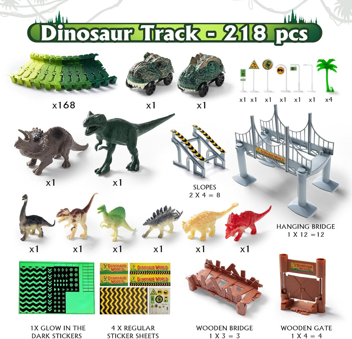 170+ Piece Dinosaur Race Track Set with 2 Battery-Powered Cars - product photo