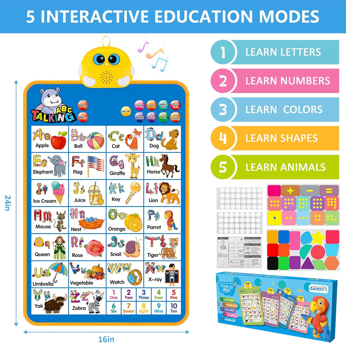 Interactive Alphabet & Math Wall Chart with Quizzes, Songs & Calculator