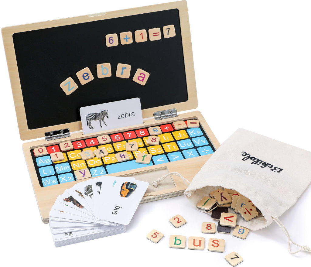 Toddler First Wooden Laptop - Montessori Play & Learn Set
