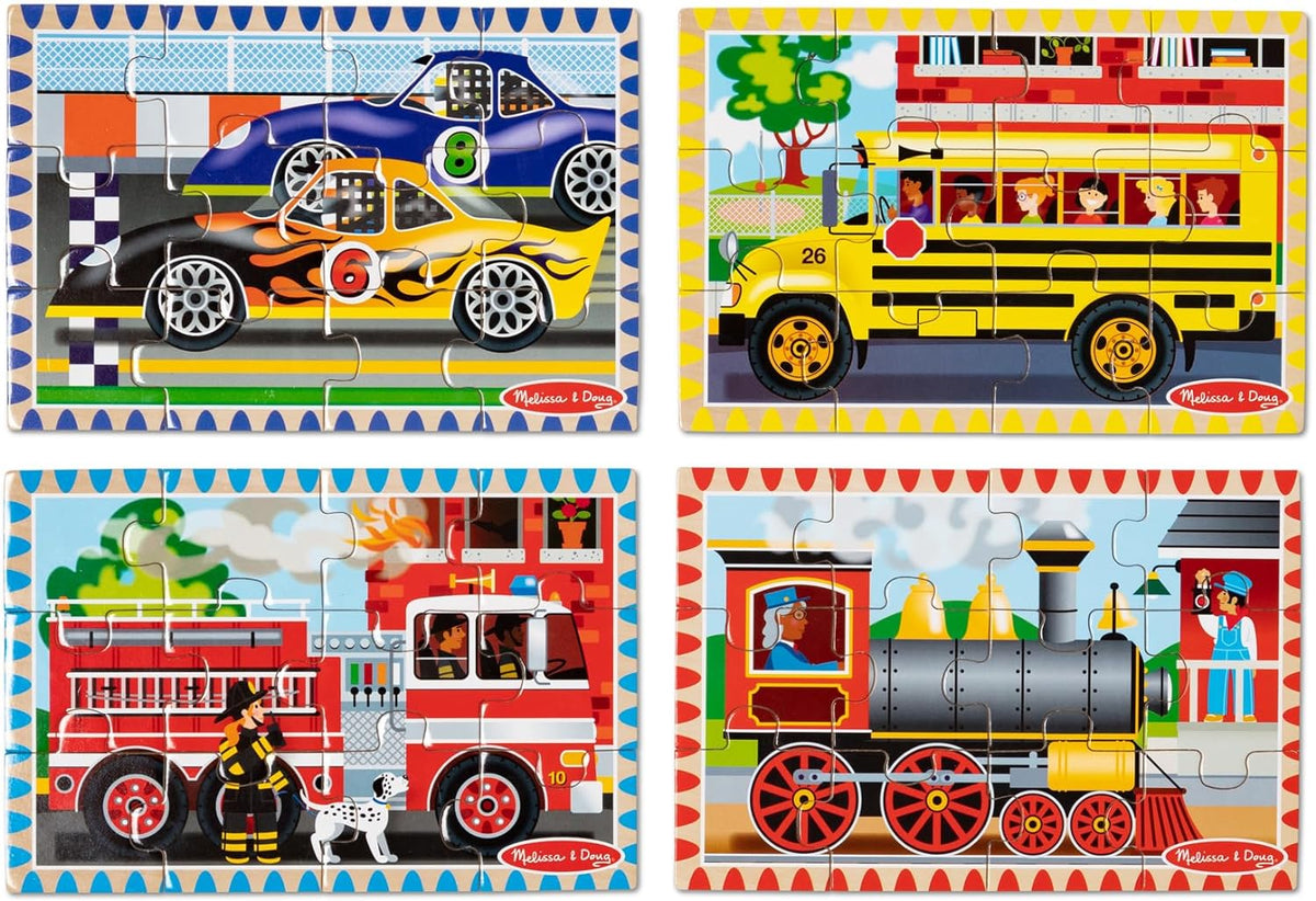 4-Puzzle Wooden Jigsaw Set for Toddlers with Colorful Animal Scenes