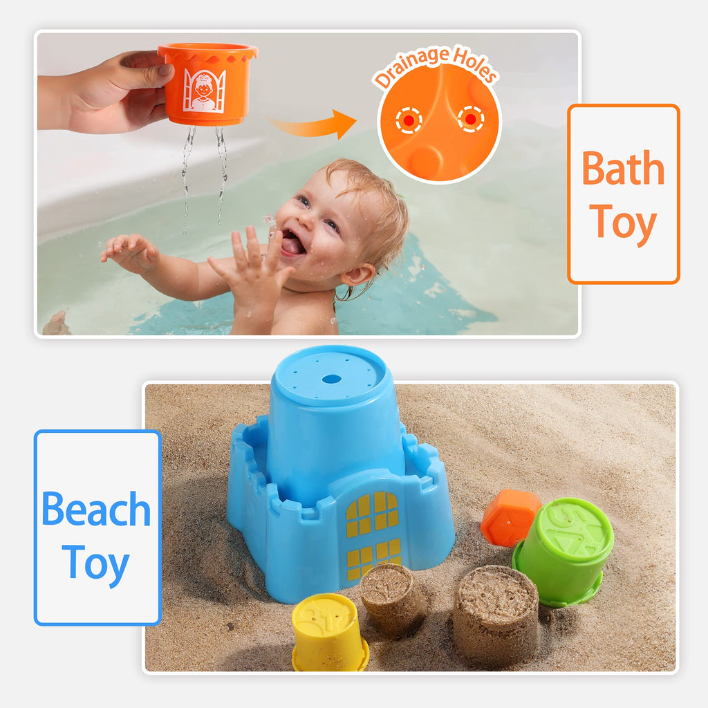 18-Piece Castle Stacking Cups & Shape Sorting Toy, Ages 12 Months–6 Years