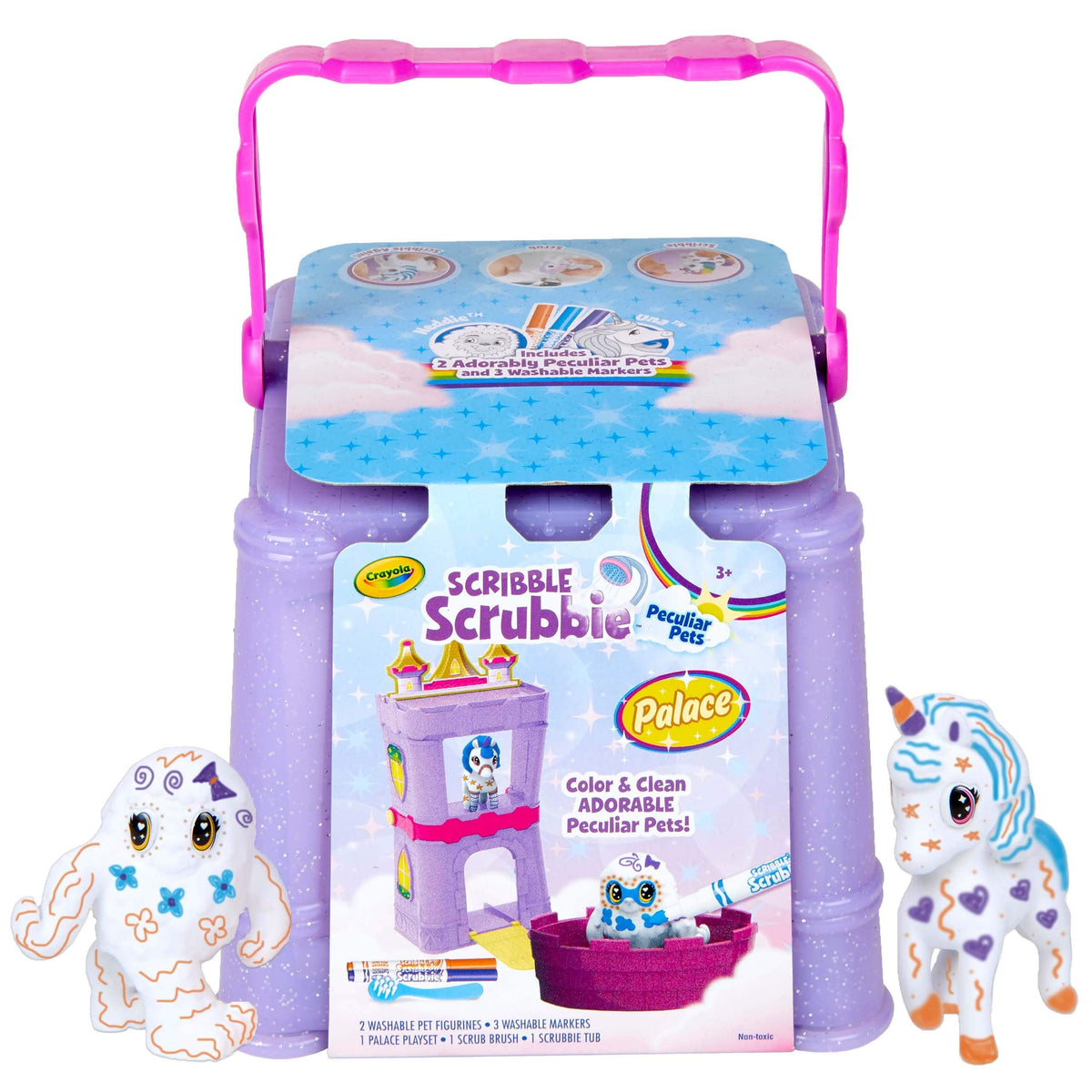 Crayola Pets Palace open with unicorn and yeti figurines