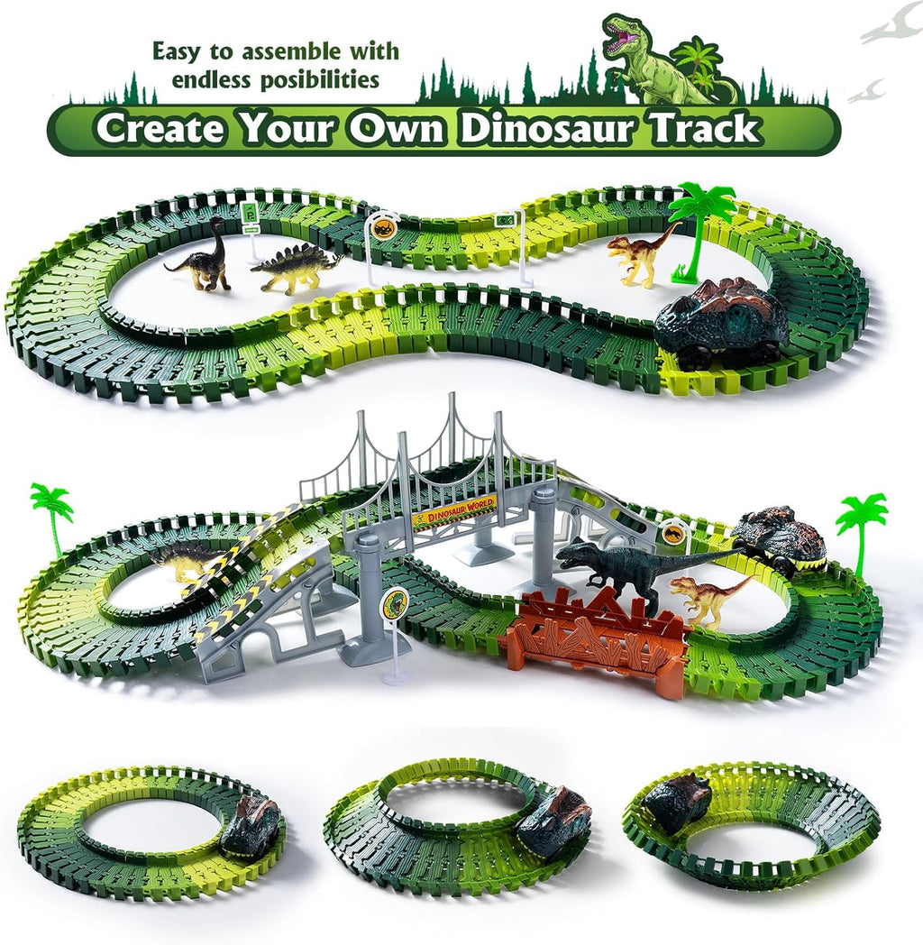 170+ Piece Dinosaur Race Track Set with 2 Battery-Powered Cars - product photo