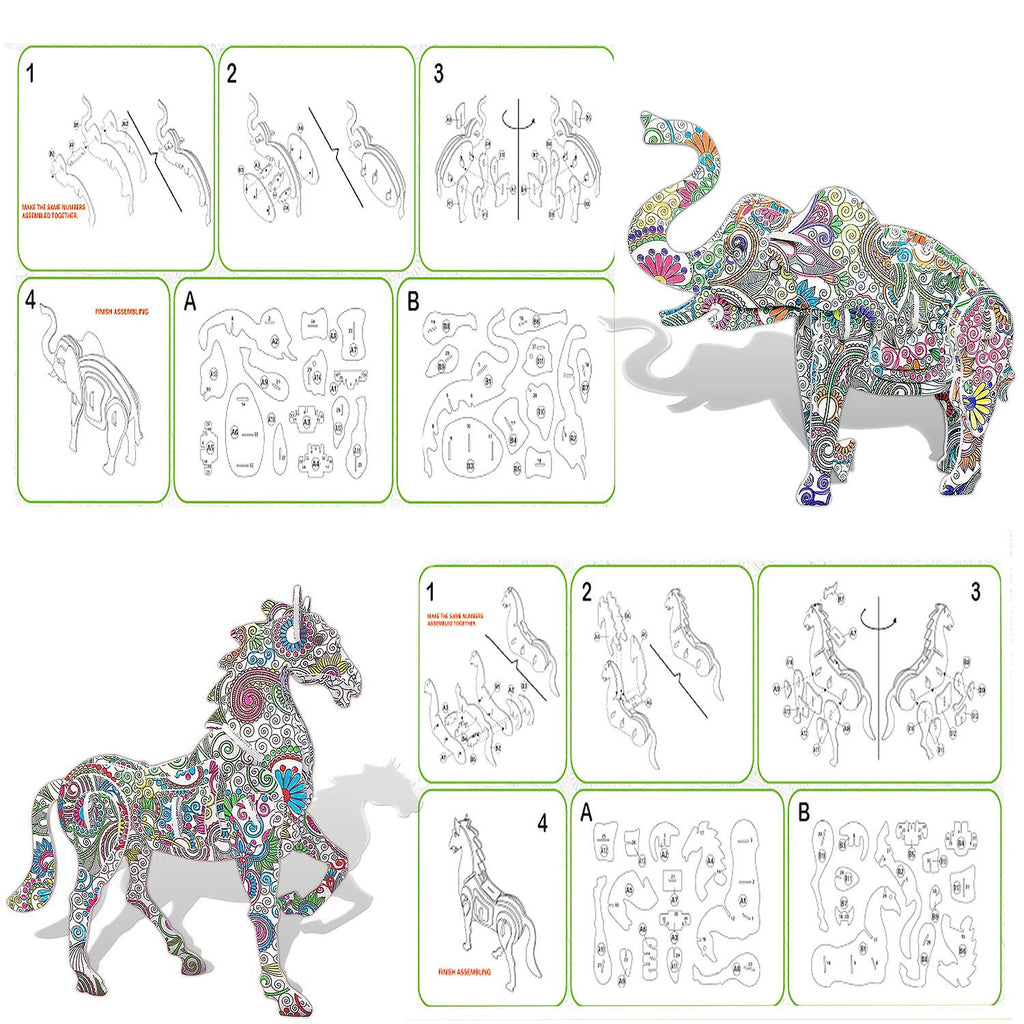 3D Coloring Puzzle Set for Kids, 10 Models & 48 Gel Pens