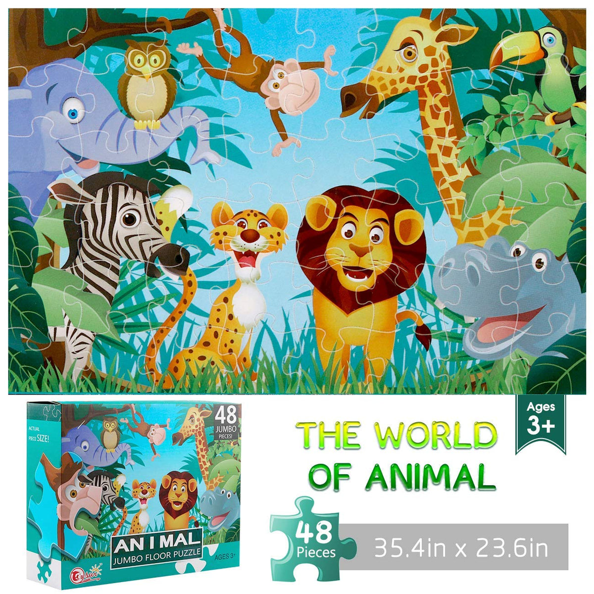 Animal Kingdom Floor Jigsaw Puzzle, 48 Large Pieces