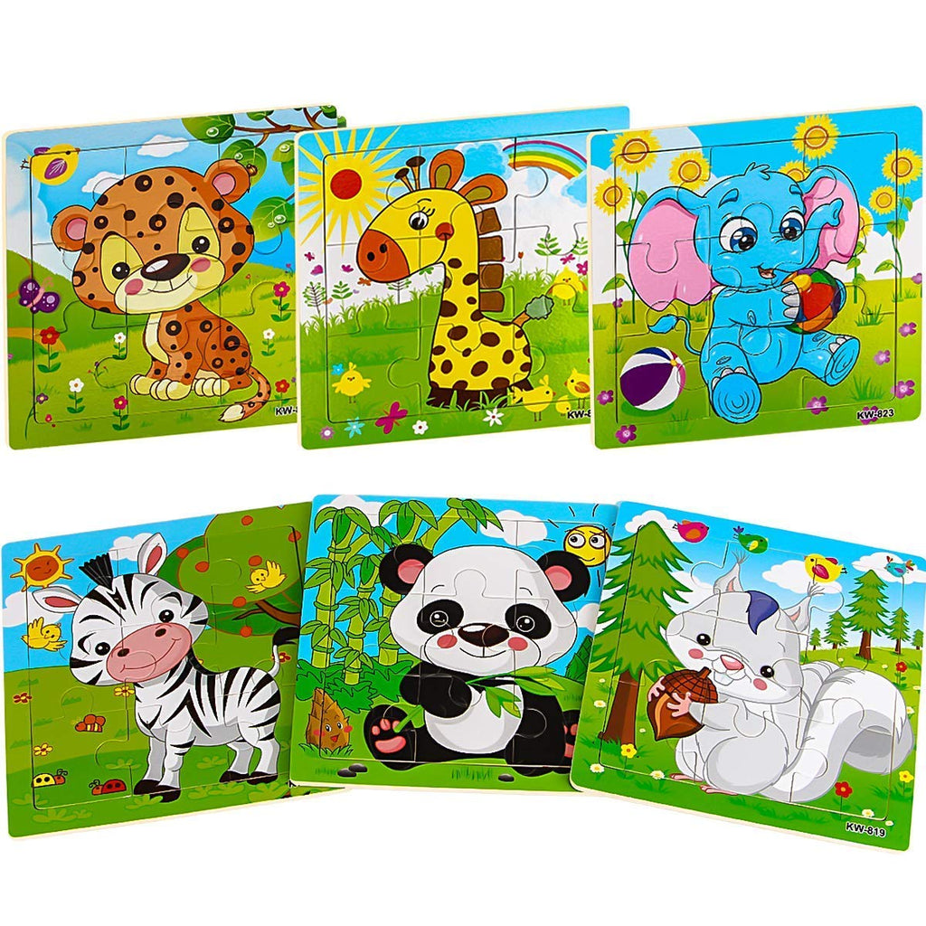 Wooden Animal Puzzles for Toddlers, 6-Puzzle Set, 20 Pieces Each - product photo