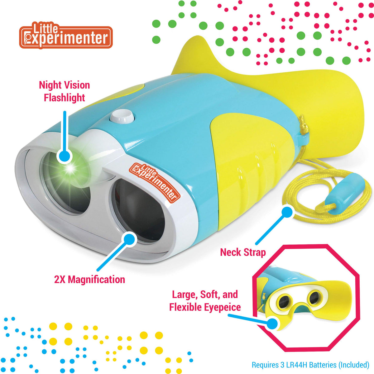 Kids Toy Binoculars with 2x Magnification & Flashlight