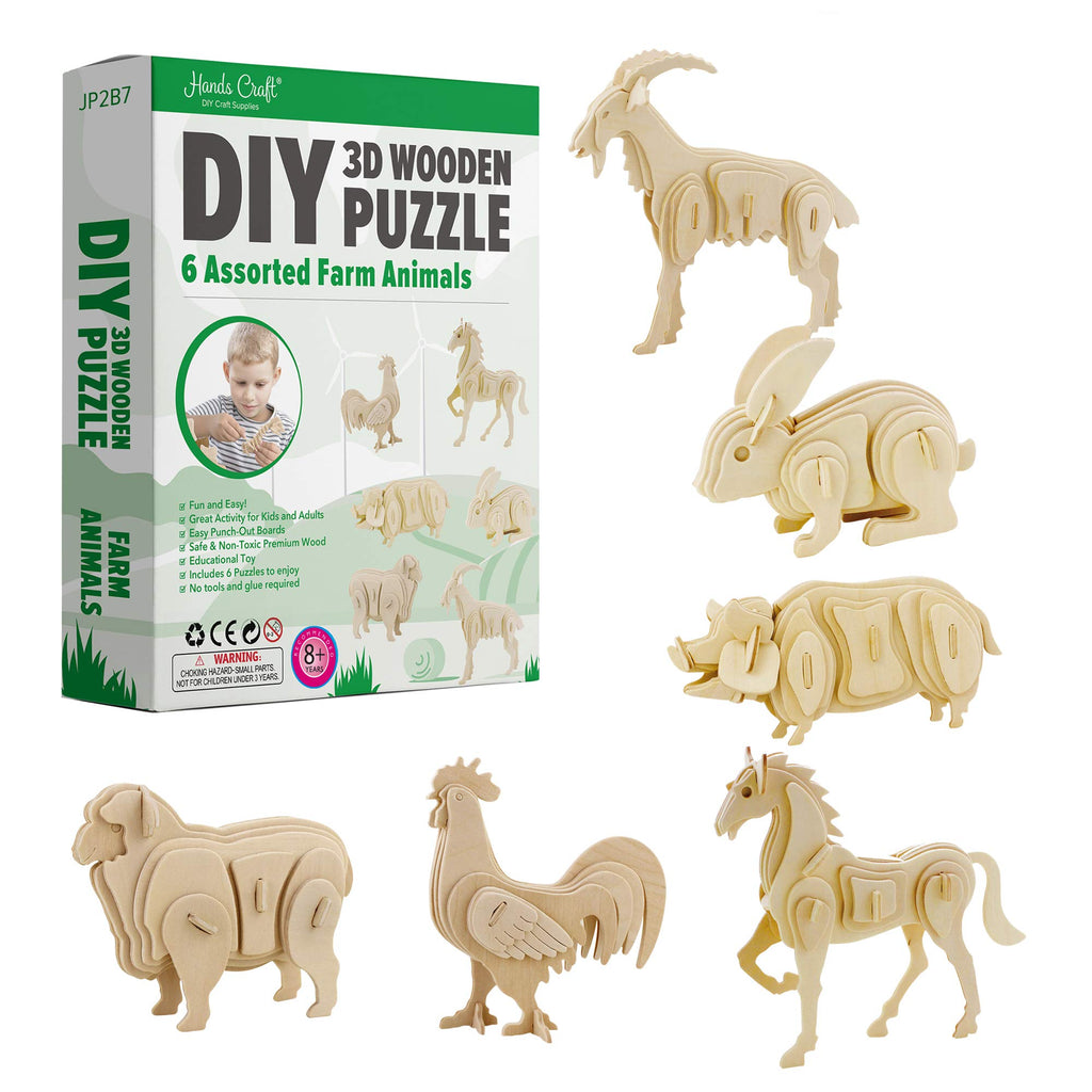 Wooden Farm Animals 3D Puzzle - 8 Pack