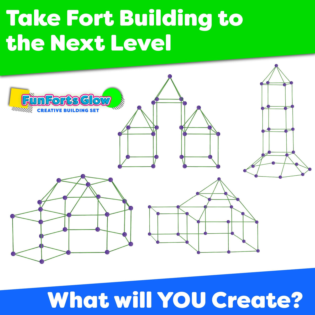 HUGH Glow-in-the-Dark Fort Building Kit, 81-Piece STEM Set