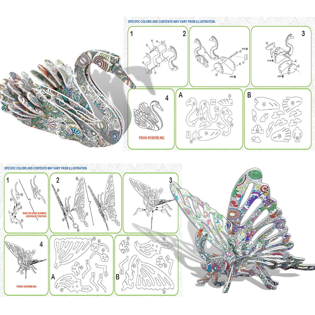3D Coloring Puzzle Set for Kids, 10 Models & 48 Gel Pens