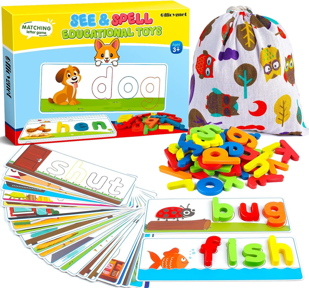 Montessori Spelling Game with 28 Double-Sided Cards & 52 Letters