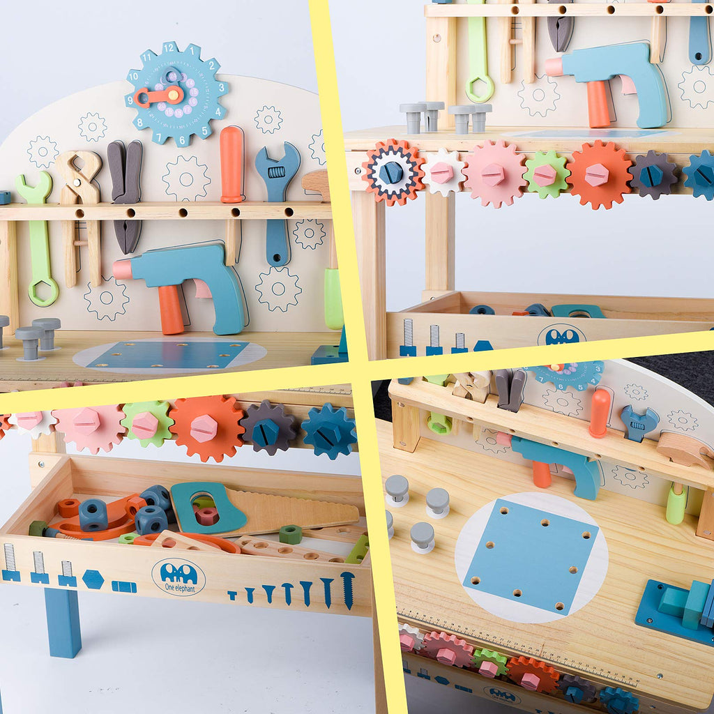 Wooden Kids Tool Workbench with Pretend Tools & Building Parts