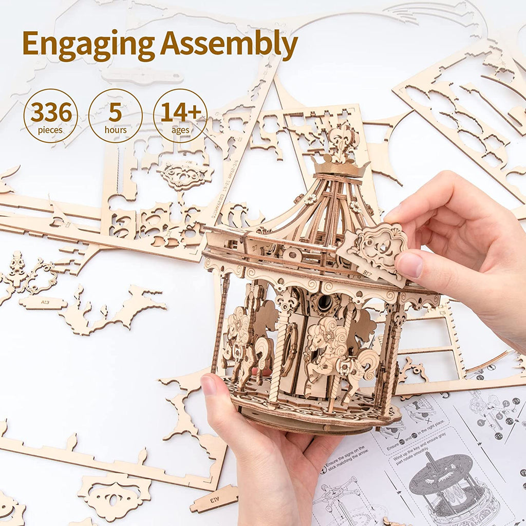 3D Wooden Merry-Go-Round Puzzle Kit, 336 Pieces - product photo