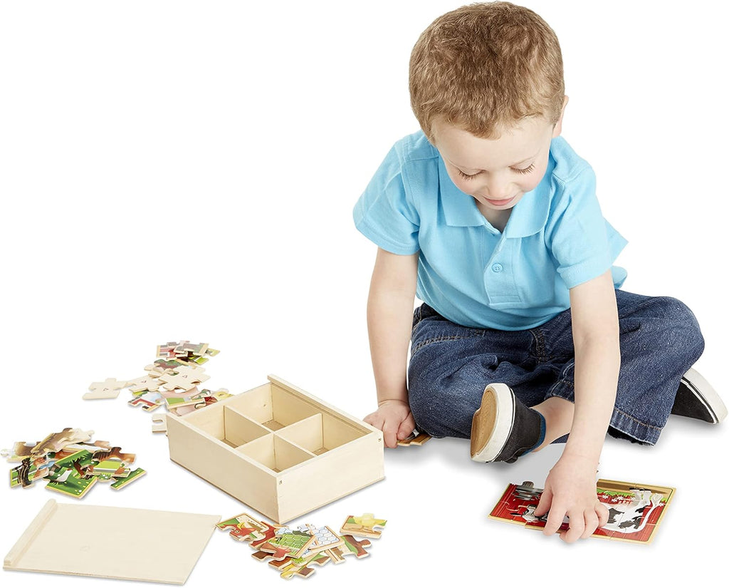 4-Puzzle Wooden Jigsaw Set for Toddlers with Colorful Animal Scenes