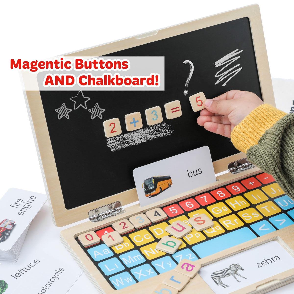 Toddler First Wooden Laptop - Montessori Play & Learn Set