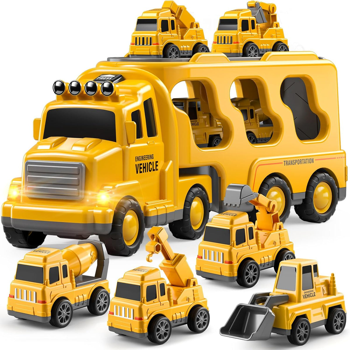 5-in-1 Fire Rescue Carrier Truck Set with 4 Mini Vehicles