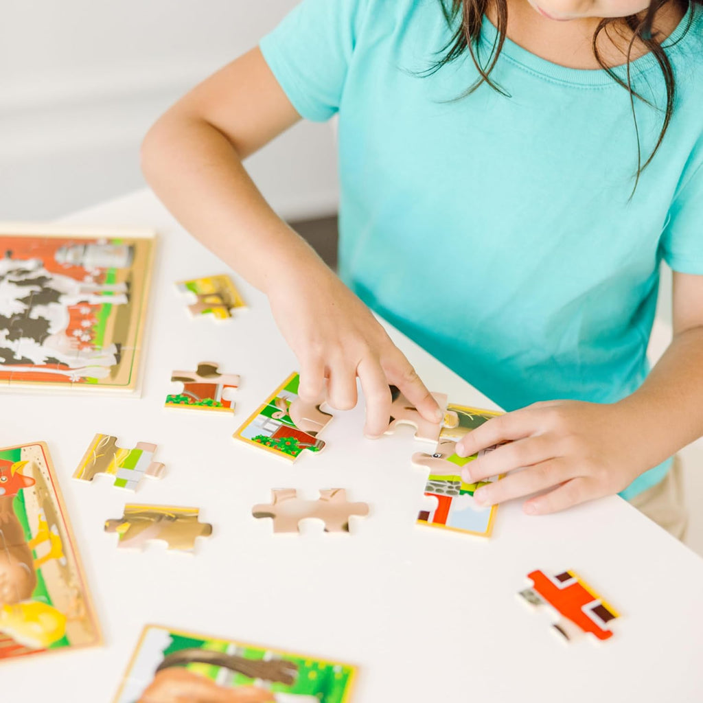 4-Puzzle Wooden Jigsaw Set for Toddlers with Colorful Animal Scenes