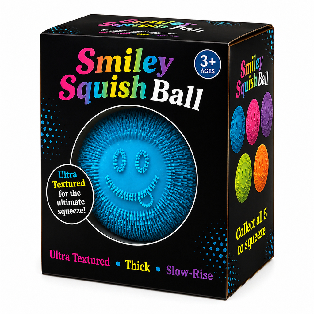 Textured Smiley Squish Ball Sensory Toy, Ages 3+