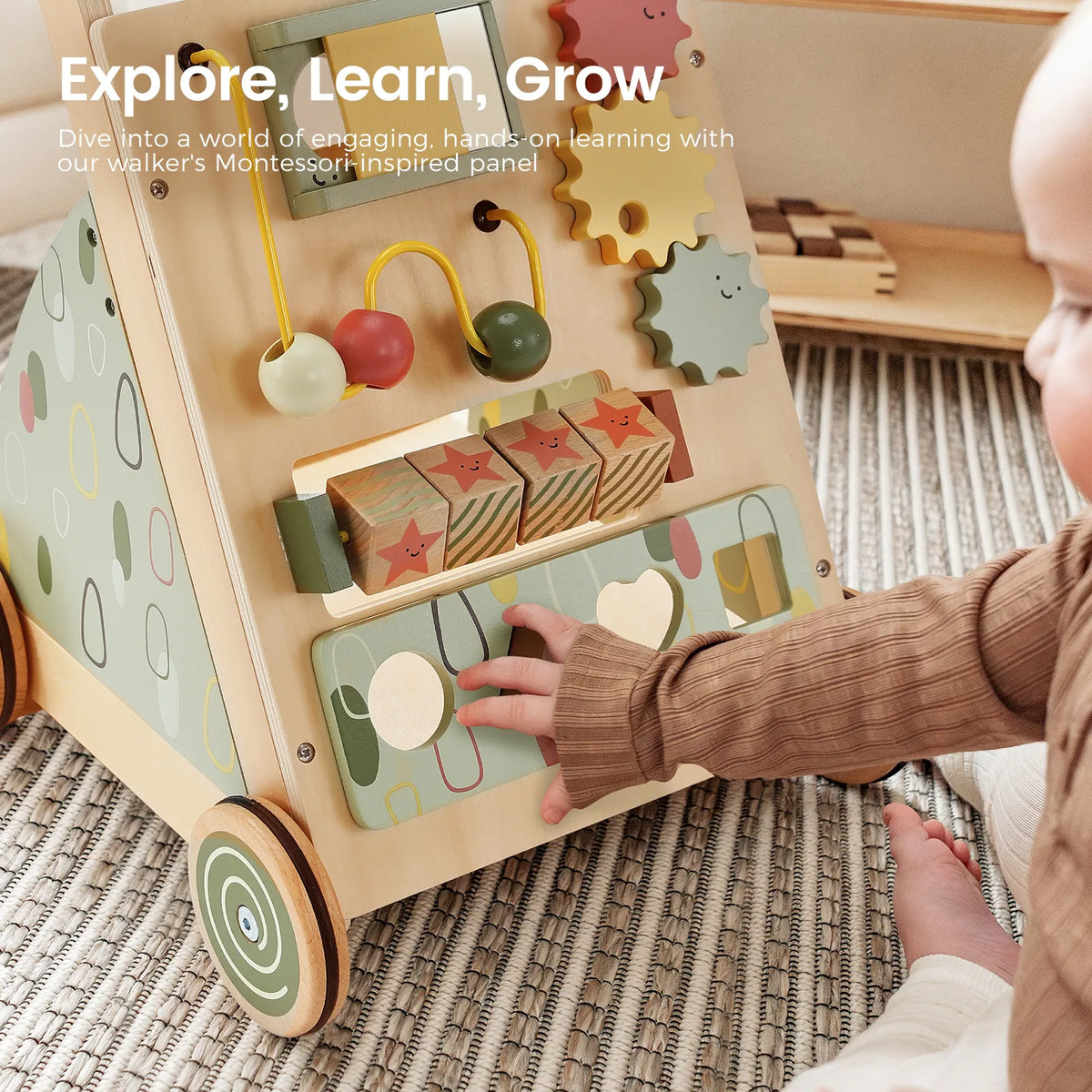 Tiny Land Sage Green Wooden Baby Walker — product image 3 of 8