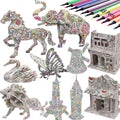 3D Coloring Puzzle Set for Kids, 10 Models & 48 Gel Pens