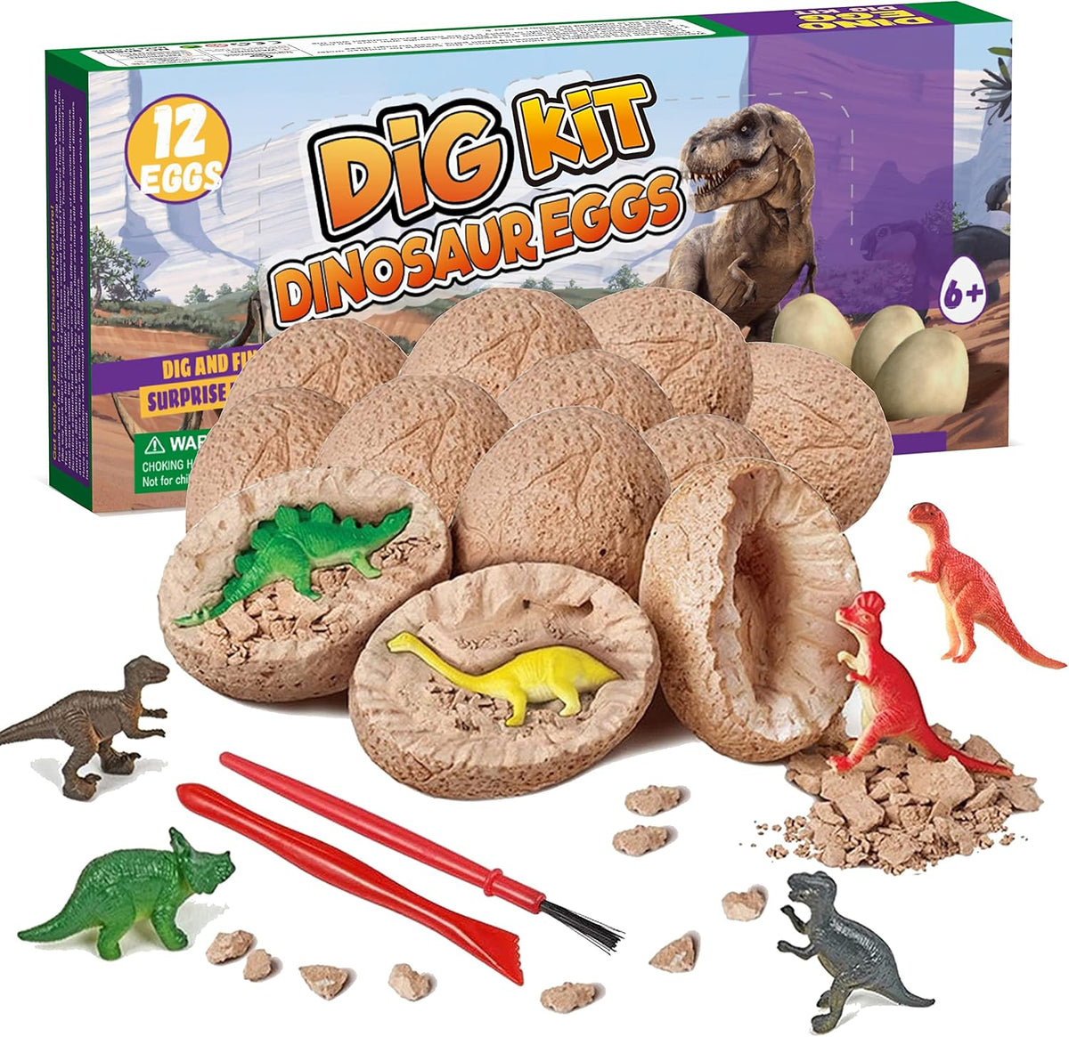 Dinosaur Egg Excavation Kit with 12 Dig Eggs & Mini Dinosaurs - product photo