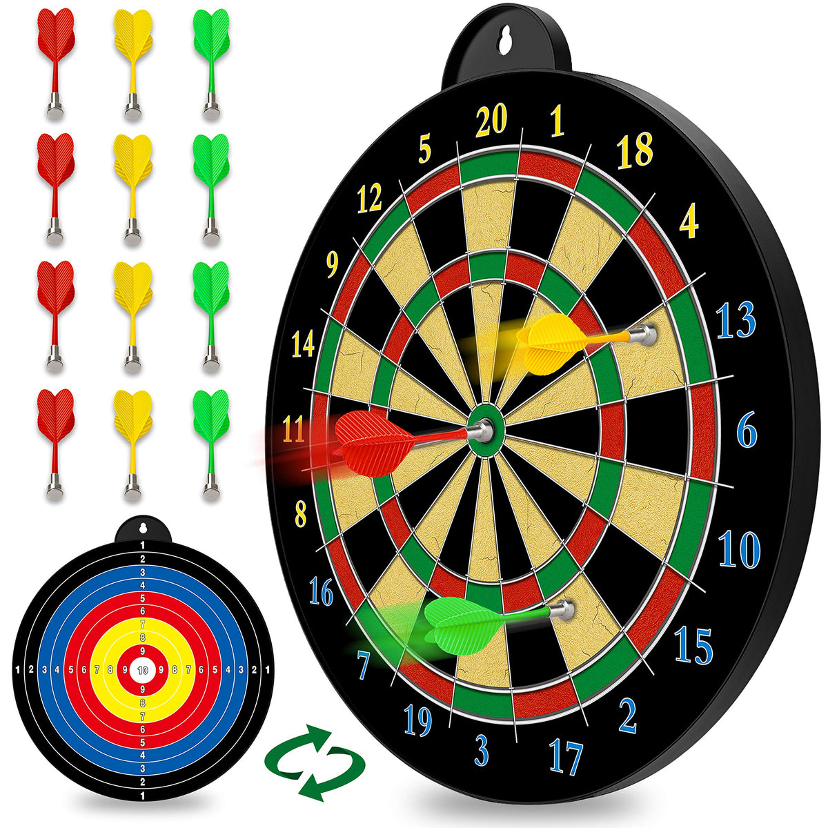 13-Inch Double-Sided Magnetic Dartboard Set with 12 Safe Darts