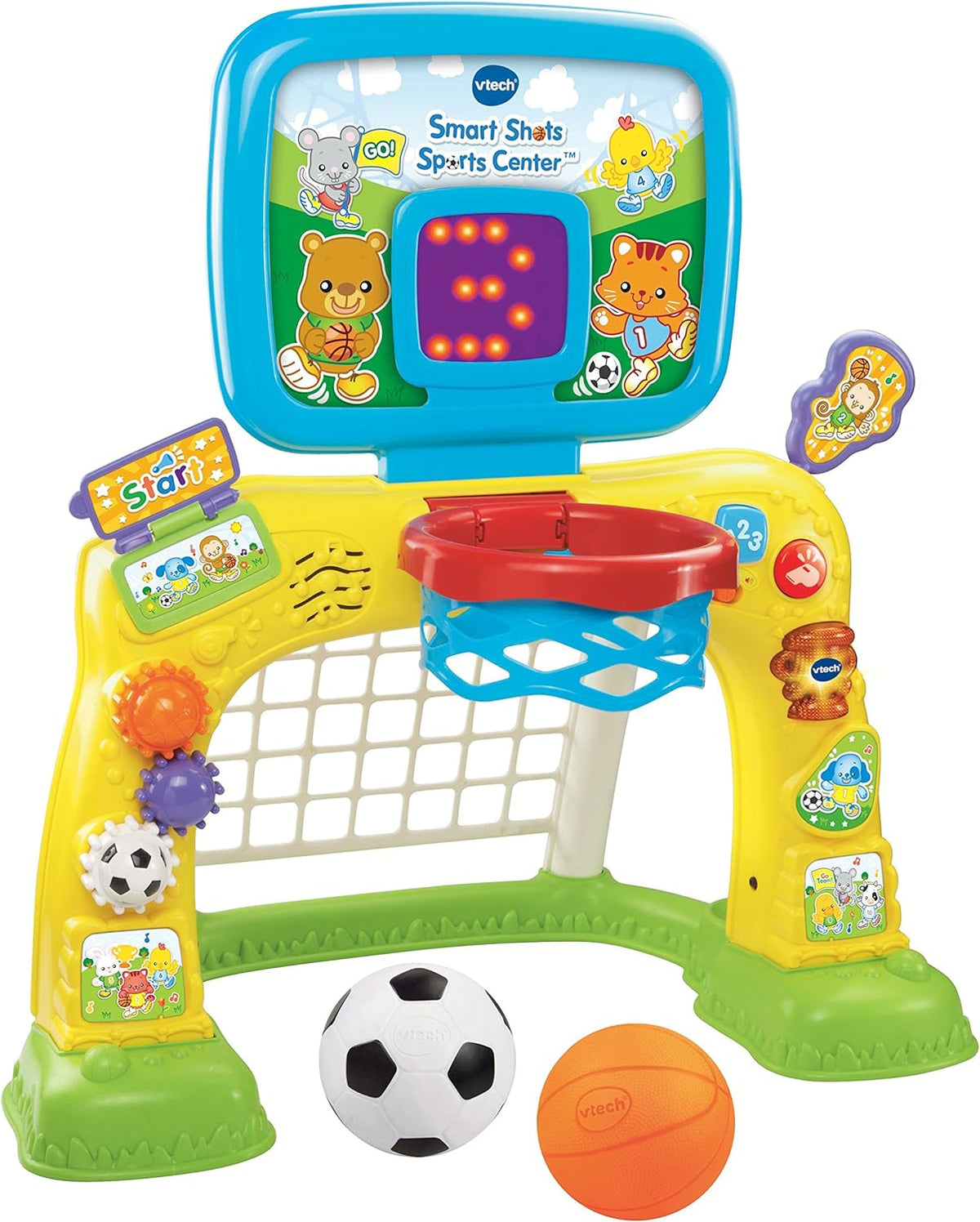 2-in-1 Toddler Basketball Hoop & Football Goal with LED Scoreboard - product photo