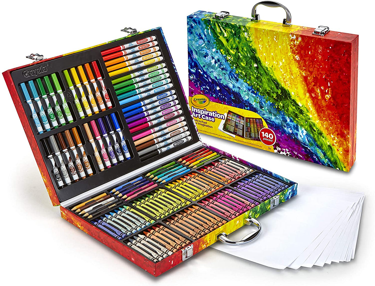 Kids Art Set in Rainbow Carrying Case with Crayons, Pencils & Markers