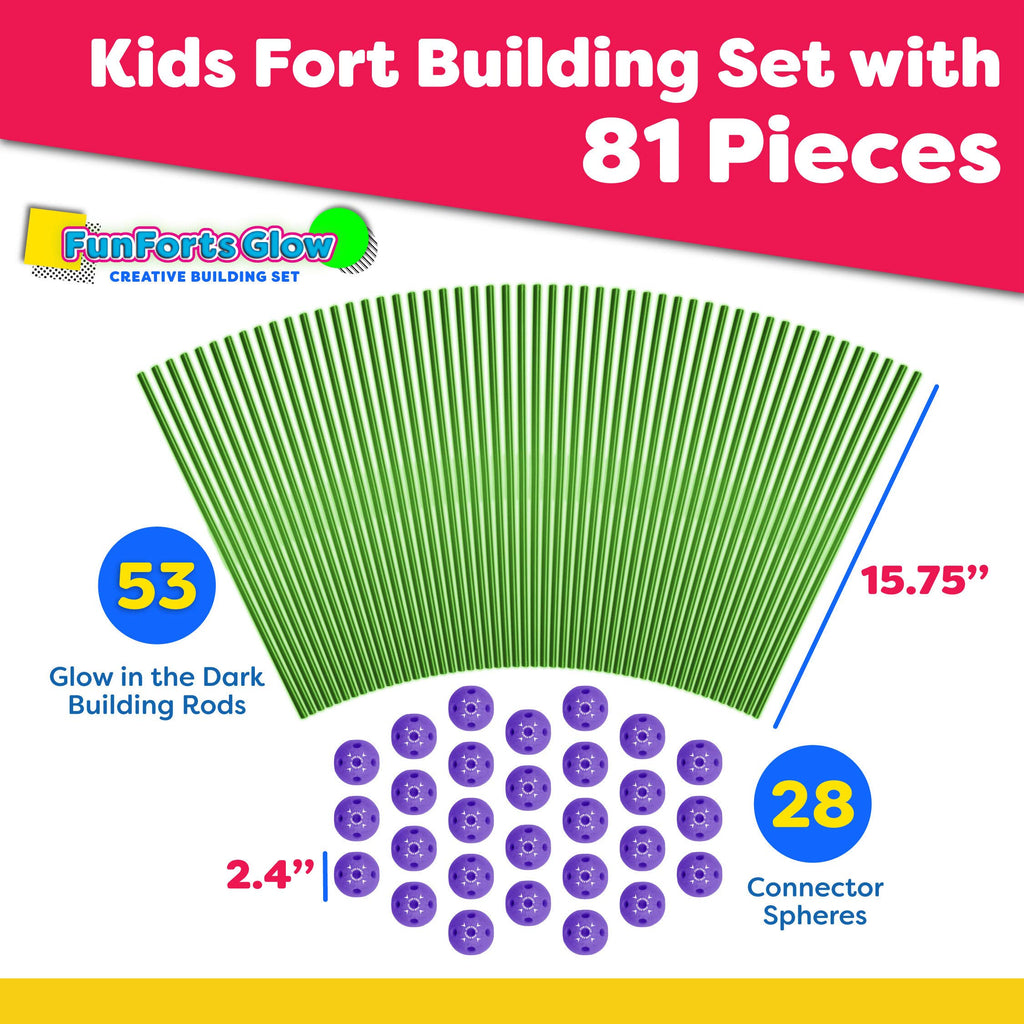 HUGH Glow-in-the-Dark Fort Building Kit, 81-Piece STEM Set