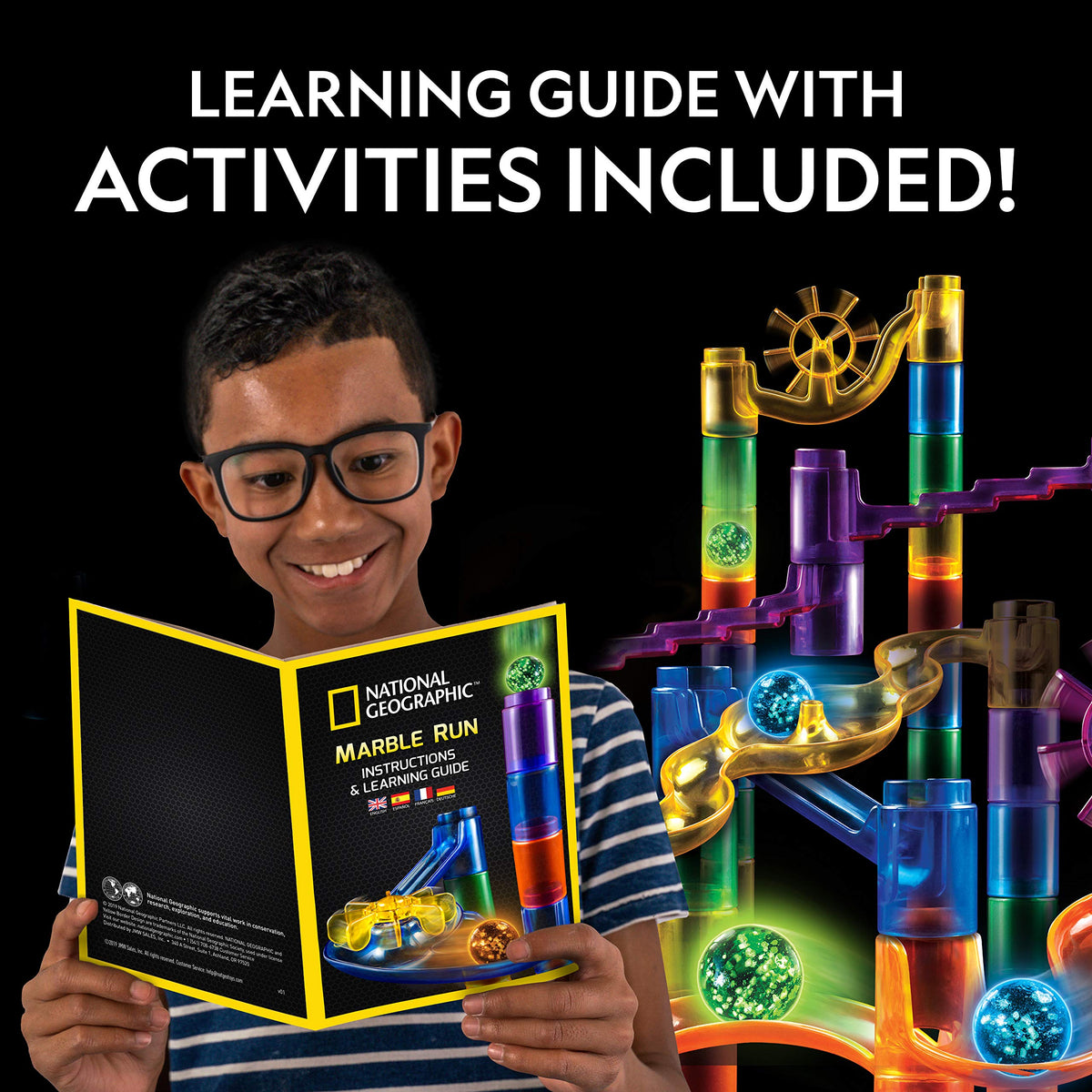 150-Piece Glow-in-the-Dark Marble Run STEM Kit with UV Light, Ages 8+