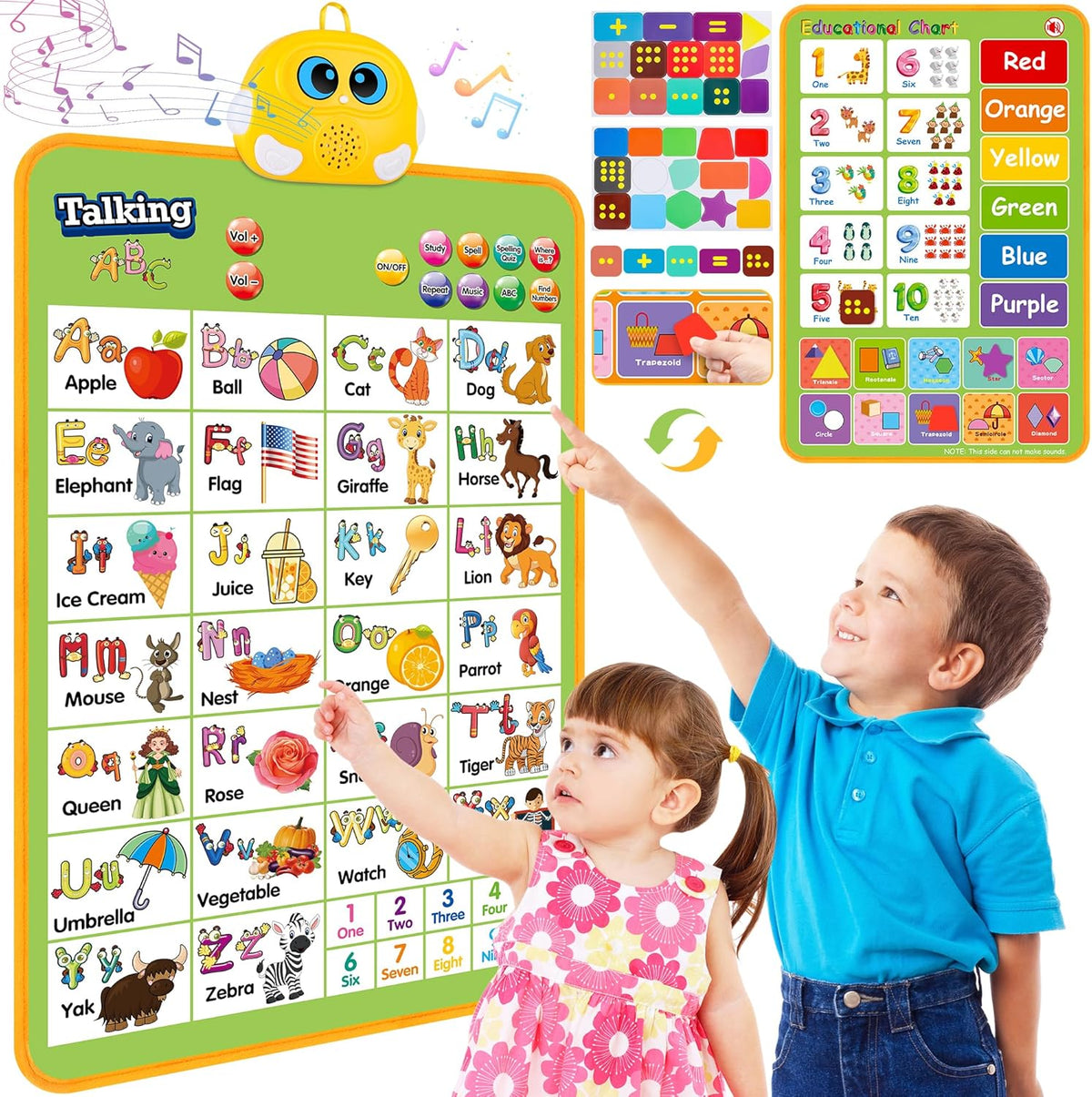Interactive Alphabet & Math Wall Chart with Quizzes, Songs & Calculator