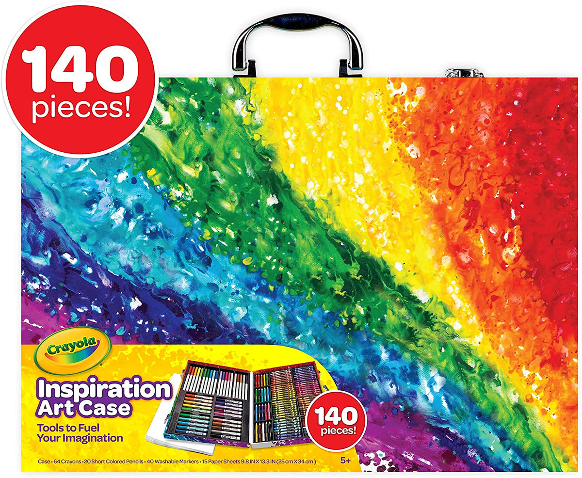 Kids Art Set in Rainbow Carrying Case with Crayons, Pencils & Markers