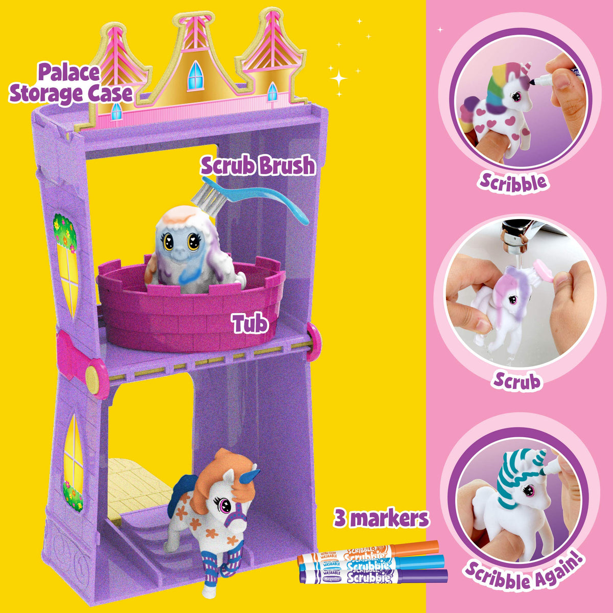 Palace carry case with unicorn and yeti on its shelves