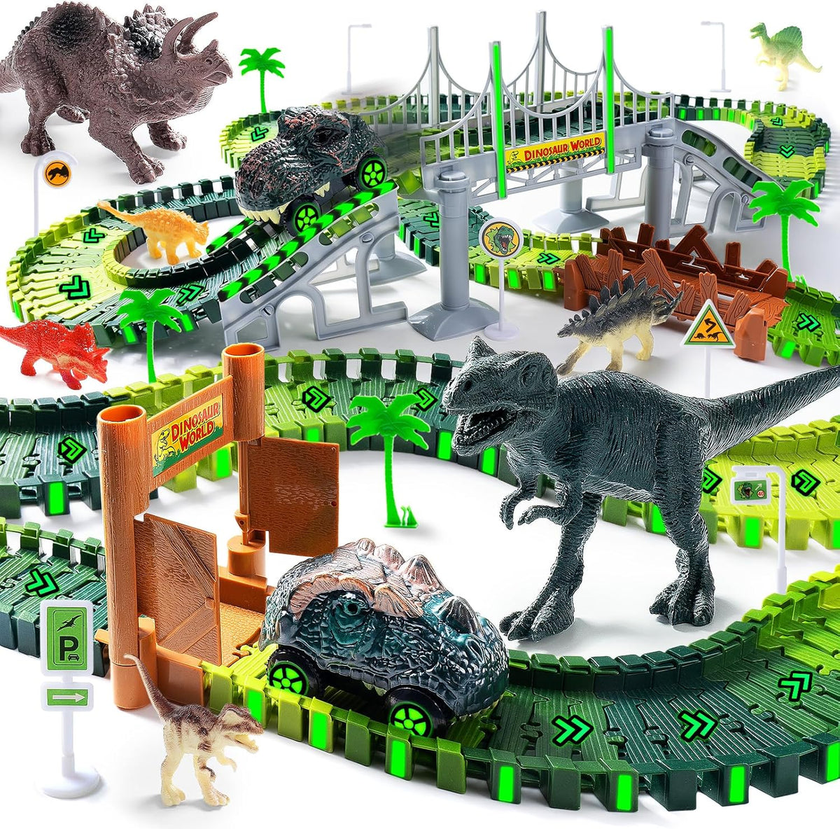 170+ Piece Dinosaur Race Track Set with 2 Battery-Powered Cars