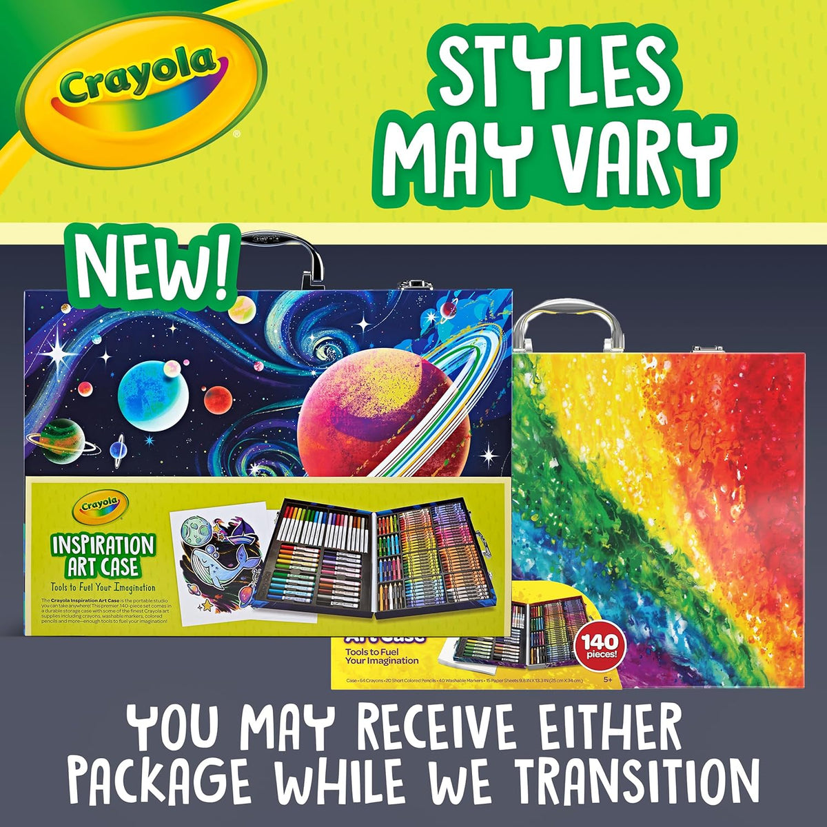 Kids Art Set in Rainbow Carrying Case with Crayons, Pencils & Markers